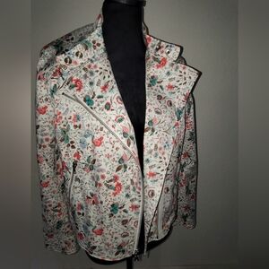 Gap White Floral Print Cotton Biker/Motorcycle Jacket. Women's Mediump